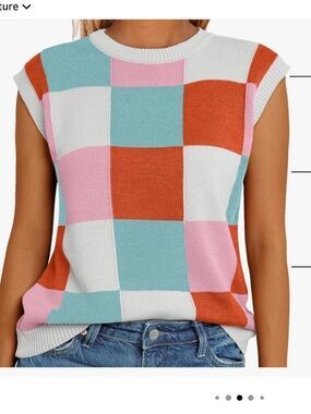 Colorblock Knit Sleeveless Top - Pink, Teal & Rust